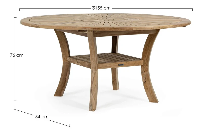 Tavolo rotondo "Maryland", in legno di teak SVLK, gambe solide, per esterno da 155 cm