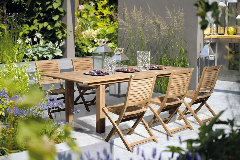 Tavolo rettangolare "Maryland" allungabile, in legno di teak SVLK, gambe solide