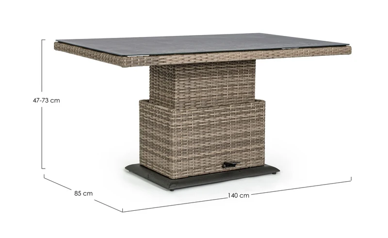Tavolo "Kent" con struttura in alluminio, piano in ceramica, intreccio in fibra sintetica, per esterno