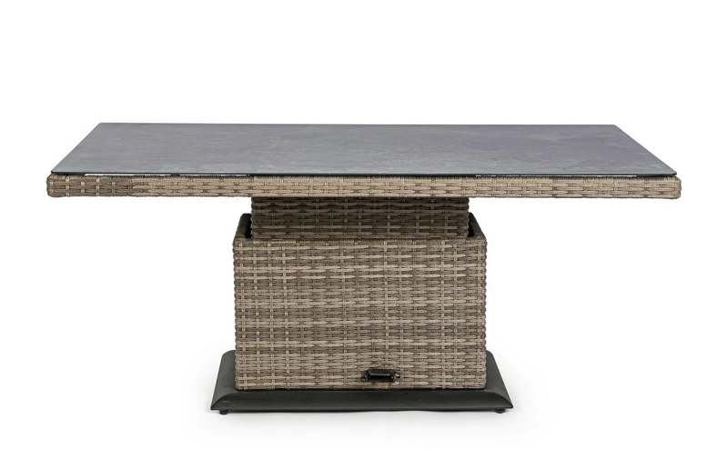 Tavolo "Kent" con struttura in alluminio, piano in ceramica, intreccio in fibra sintetica, per esterno