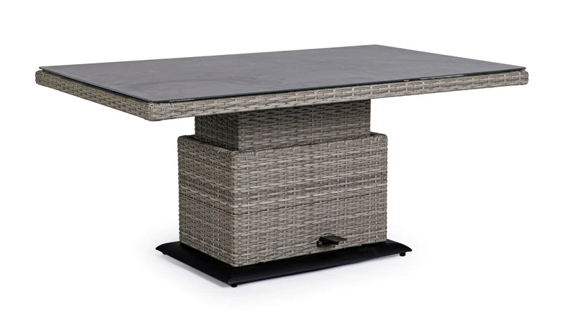 Tavolo "Kent" con struttura in alluminio, piano in ceramica, intreccio in fibra sintetica, per esterno
