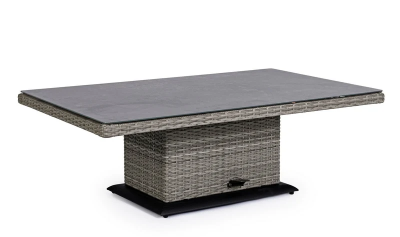 Tavolo "Kent" con struttura in alluminio, piano in ceramica, intreccio in fibra sintetica, per esterno