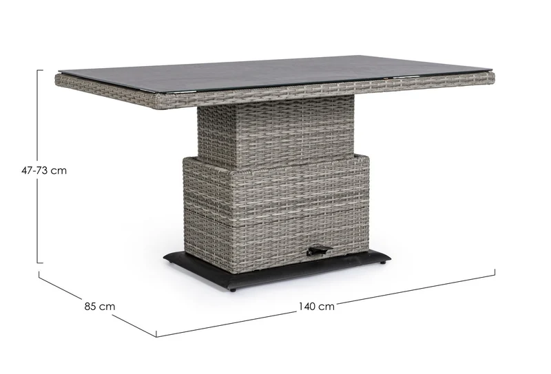 Tavolo "Kent" con struttura in alluminio, piano in ceramica, intreccio in fibra sintetica, per esterno