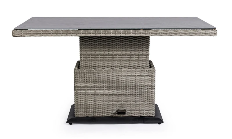 Tavolo "Kent" con struttura in alluminio, piano in ceramica, intreccio in fibra sintetica, per esterno