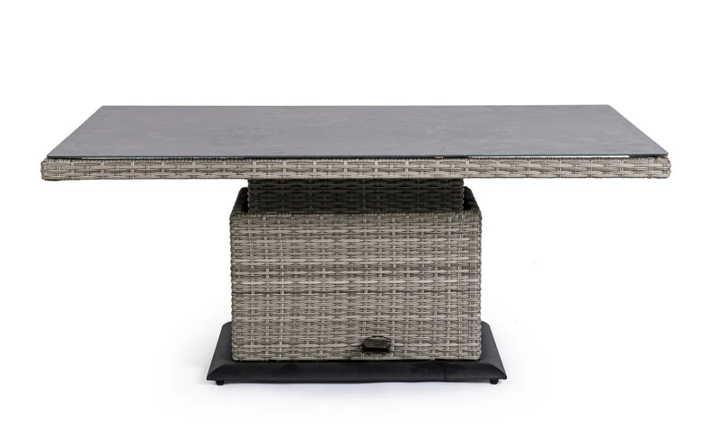 Tavolo "Kent" con struttura in alluminio, piano in ceramica, intreccio in fibra sintetica, per esterno