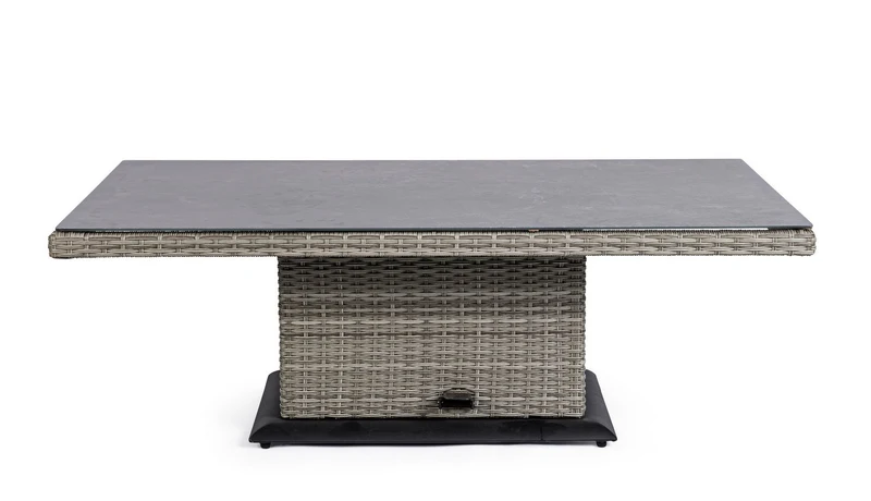 Tavolo "Kent" con struttura in alluminio, piano in ceramica, intreccio in fibra sintetica, per esterno