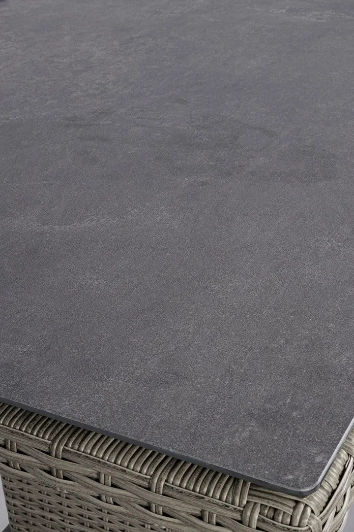 Tavolo "Kent" con struttura in alluminio, piano in ceramica, intreccio in fibra sintetica, per esterno
