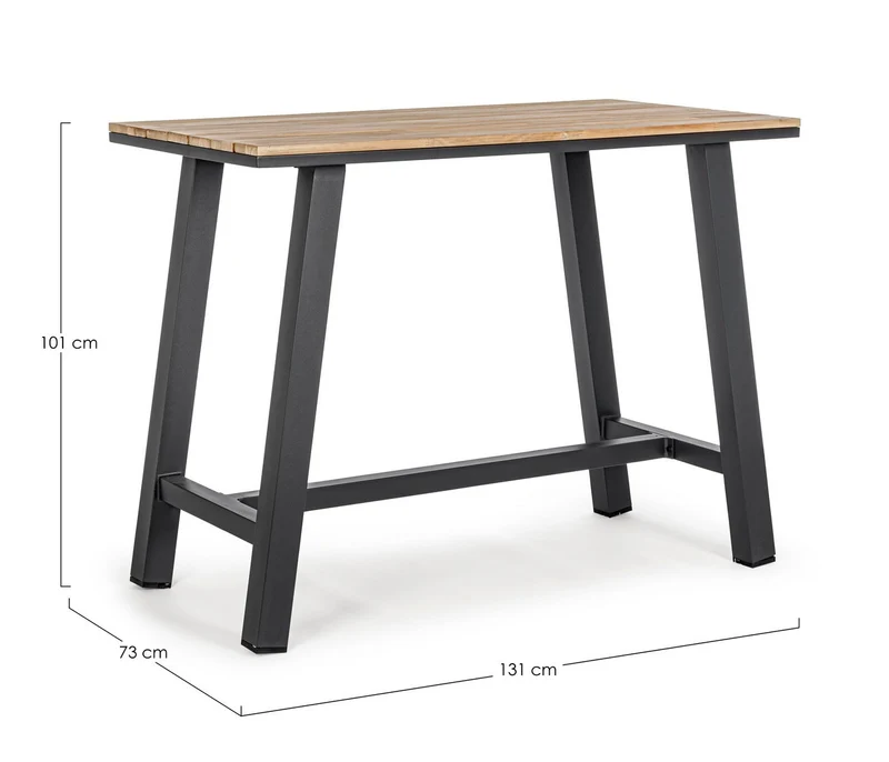 Tavolino "Skipper" con struttura in alluminio, piano con doghe, 131 x 73 cm