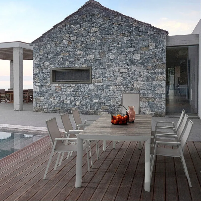 Tavolo rettangolare "Mason" con struttura in alluminio Lunar, piano in ceramica 220 x 100 cm