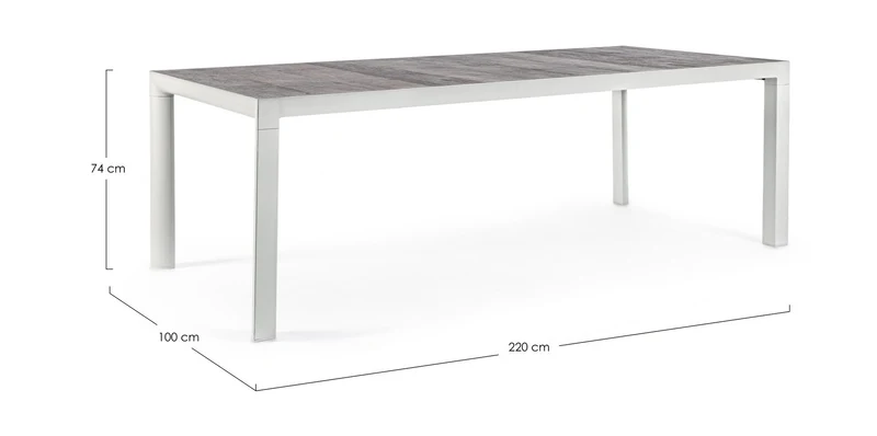 Tavolo rettangolare "Mason" con struttura in alluminio Lunar, piano in ceramica 220 x 100 cm