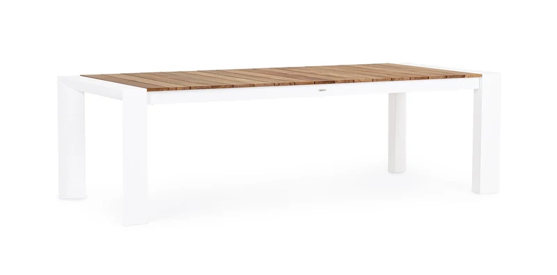 Tavolo allungabile "Cameron" con struttura in alluminio Bianco piano in teak da esterno