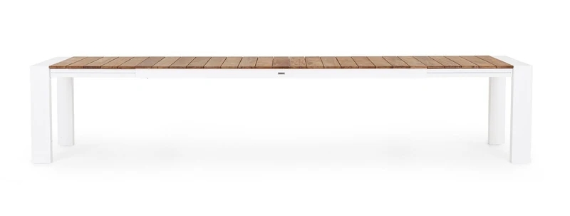 Tavolo allungabile "Cameron" con struttura in alluminio Bianco piano in teak da esterno