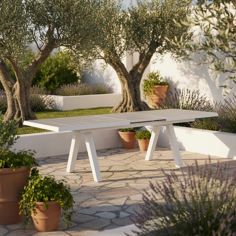 Tavolo allungabile "Krion" con struttura in alluminio Bianco, piano in ceramica, da 205/265 x 103 cm