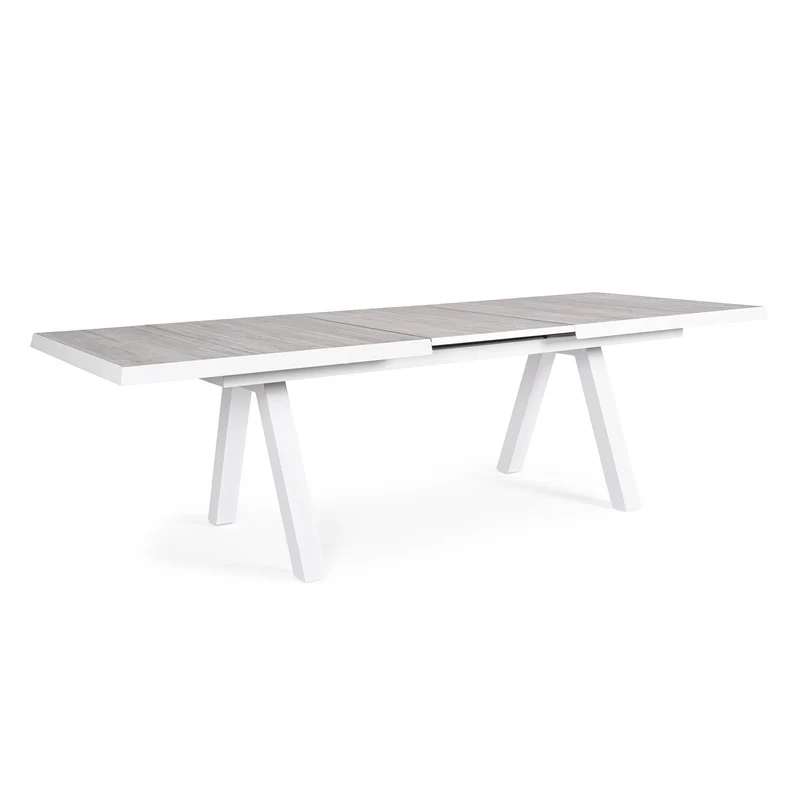 Tavolo allungabile "Krion" con struttura in alluminio Bianco, piano in ceramica, da 205/265 x 103 cm