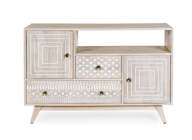 Credenza "Indira" con struttura in legno di mango, schienale in mdf, decorazioni fatte a mano