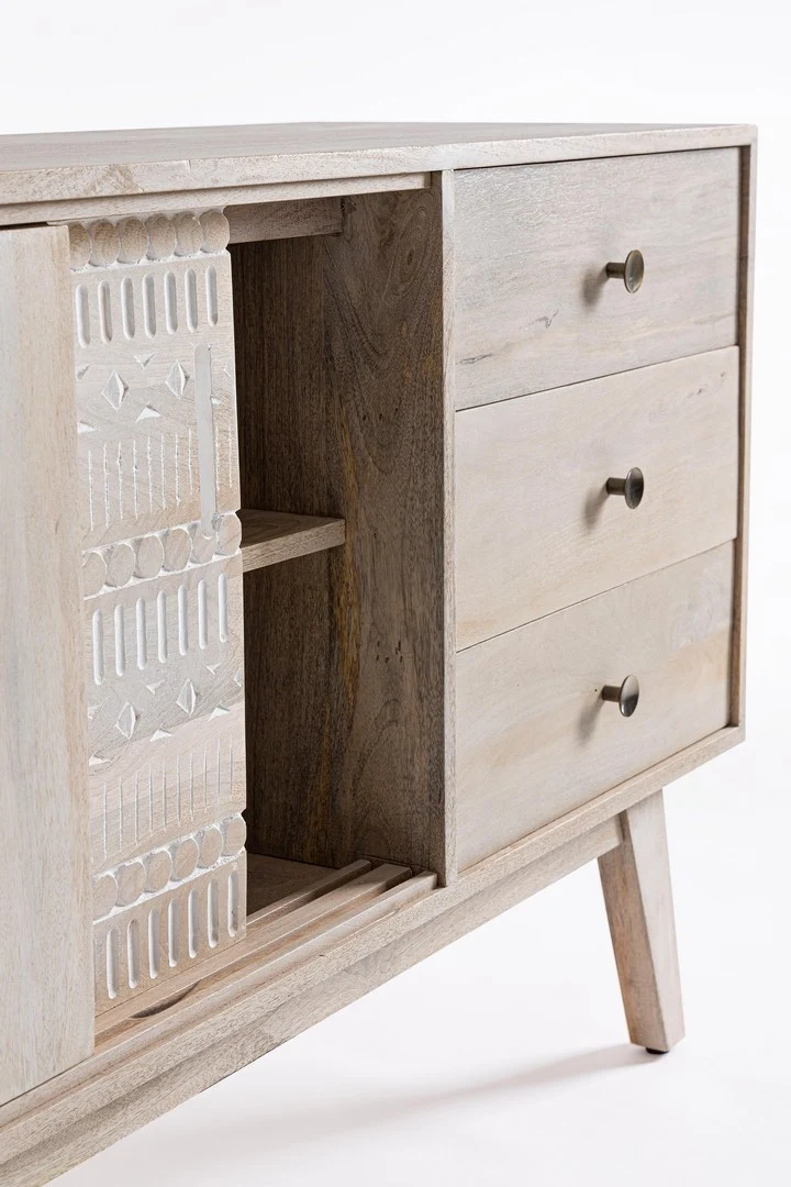 Credenza "Indira" con struttura in legno di mango, schienale in mdf, decorazioni fatte a mano