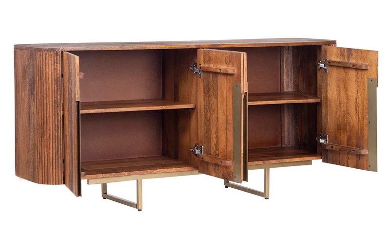 Credenza "Vilas" con struttura in legno di mango, schienali in mdf, gambe e maniglie in acciaio