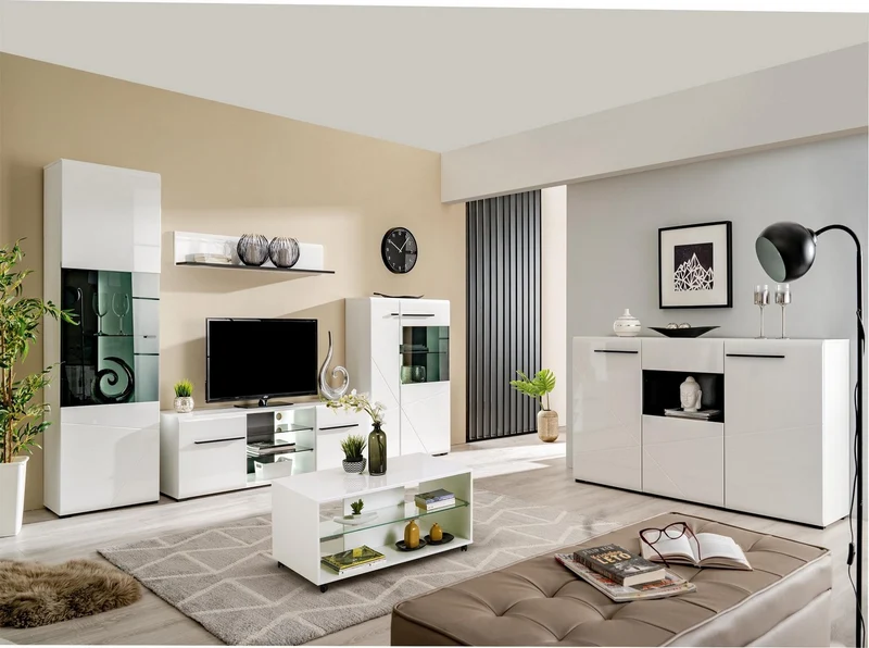 Credenza "Juliette", color bianco, con struttura in truciolare rivestito, mobile in kit