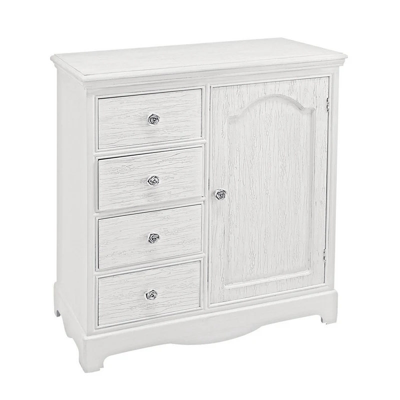 Credenza "Blanc" con struttura in MDF, finitura bianca opaca, effetto decapato, stile classico