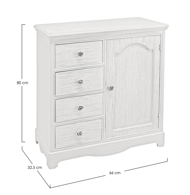 Credenza "Blanc" con struttura in MDF, finitura bianca opaca, effetto decapato, stile classico