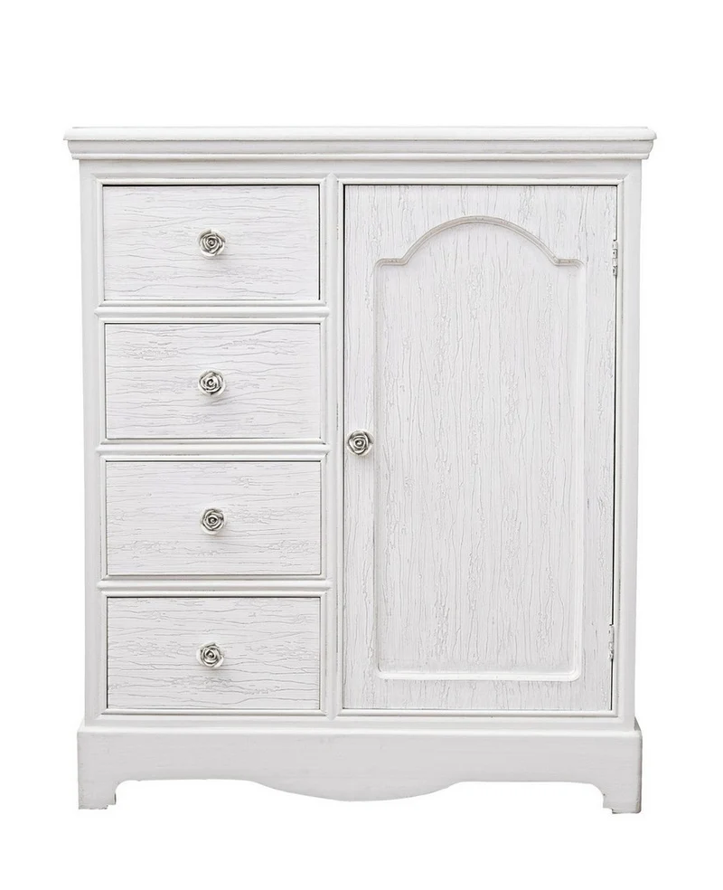 Credenza "Blanc" con struttura in MDF, finitura bianca opaca, effetto decapato, stile classico