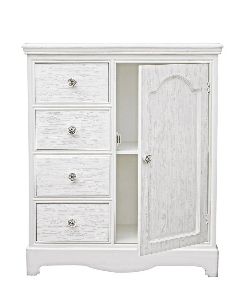 Credenza "Blanc" con struttura in MDF, finitura bianca opaca, effetto decapato, stile classico