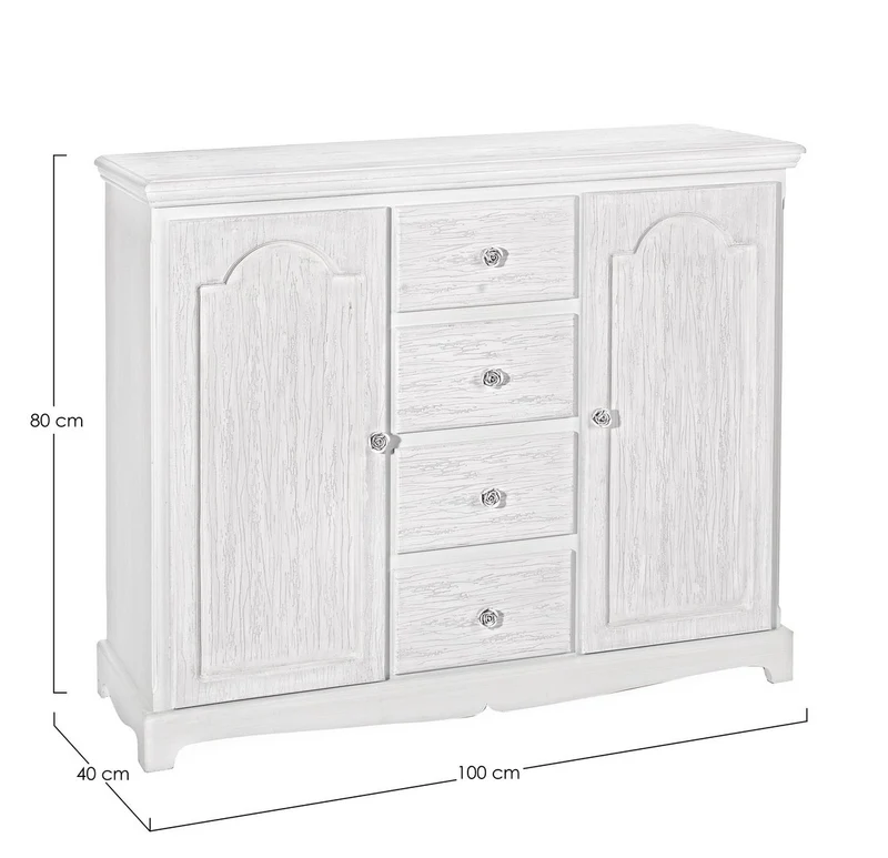 Credenza "Blanc" con struttura in MDF, finitura bianca opaca, effetto decapato, stile classico