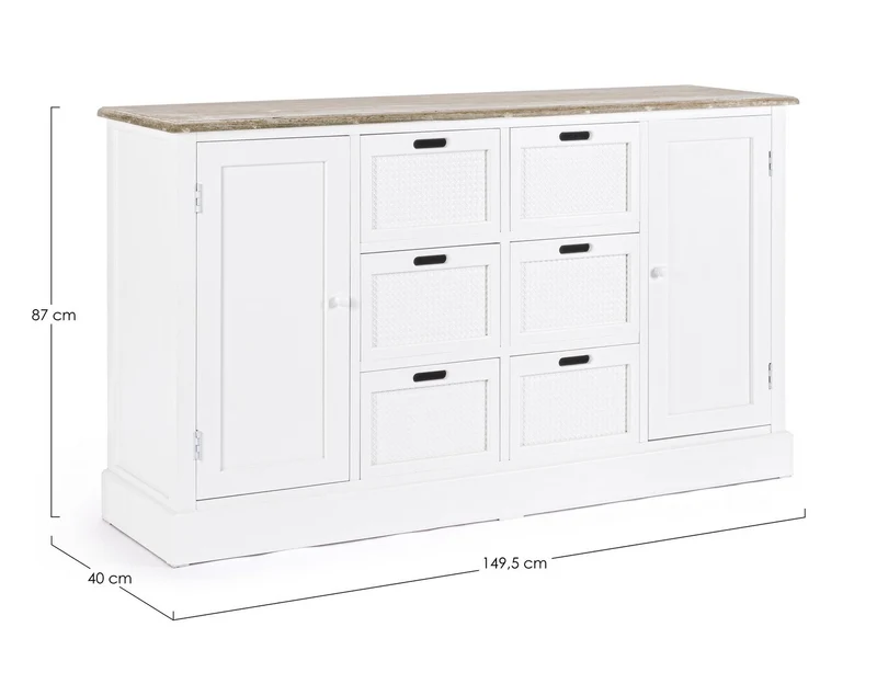 Credenza "Dorotea" con struttura in MDF, maniglie in legno di pino