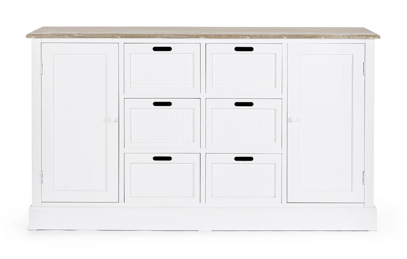 Credenza "Dorotea" con struttura in MDF, maniglie in legno di pino