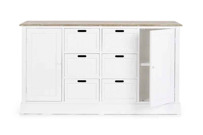 Credenza "Dorotea" con struttura in MDF, maniglie in legno di pino
