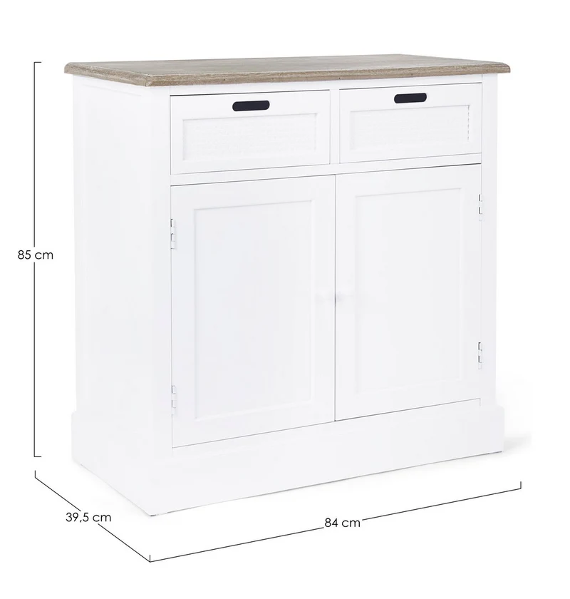 Credenza "Dorotea" con struttura in MDF, maniglie in legno di pino