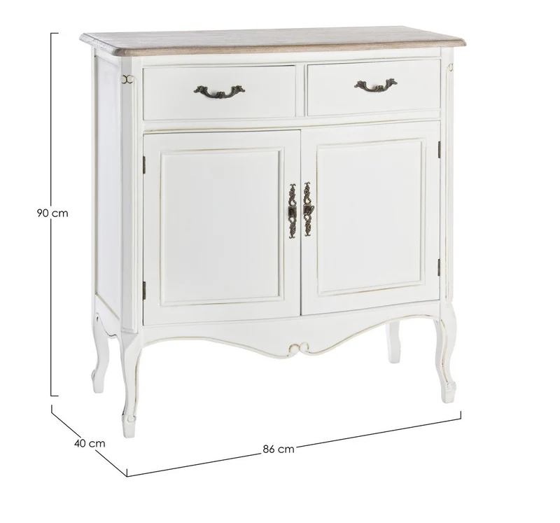 Credenza "Justine" 2 ante e 2 cassetti, con struttura in legno Paulownia, stile classico