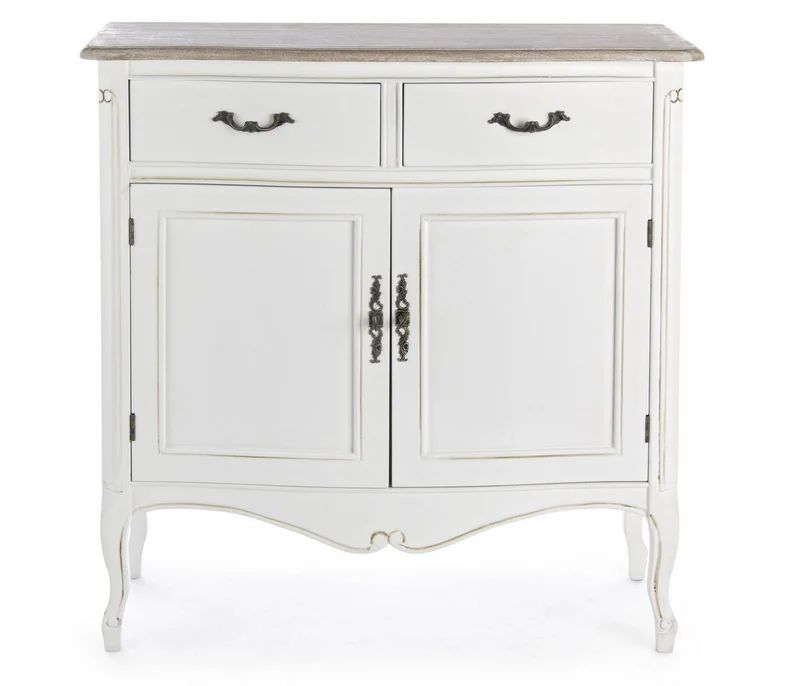 Credenza "Justine" 2 ante e 2 cassetti, con struttura in legno Paulownia, stile classico