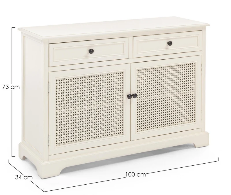 Credenza "Amabel" 2 ante e 2 cassetti, con struttura in legno di pino, stile classico