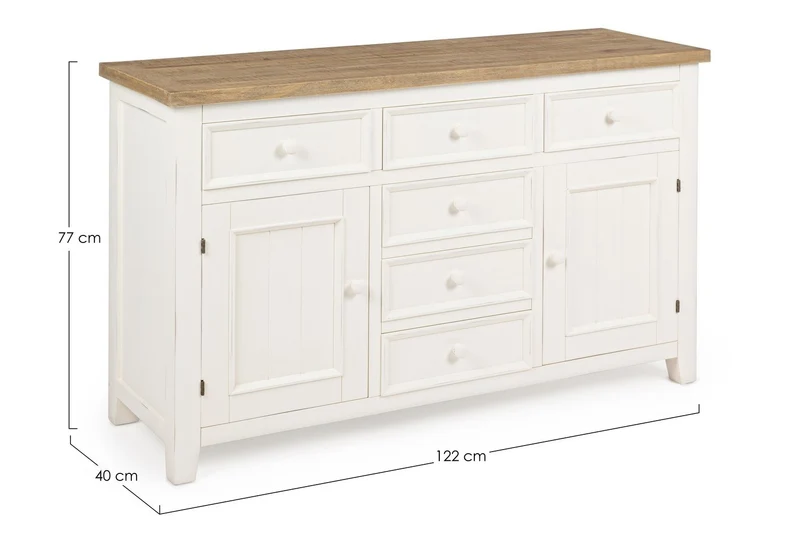Credenza "Elvia" con struttura in MDF, con piano in legno di pino, stile rustico