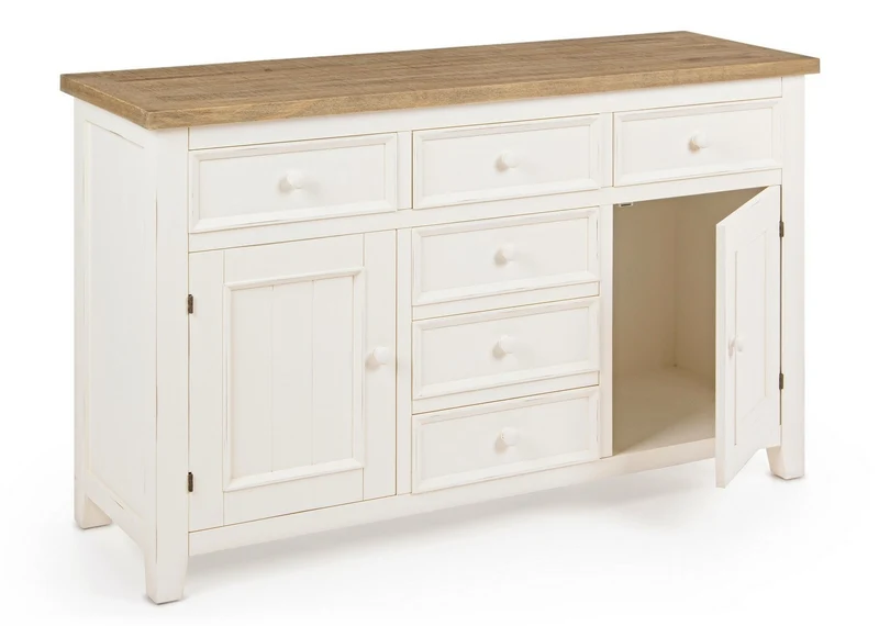 Credenza "Elvia" con struttura in MDF, con piano in legno di pino, stile rustico