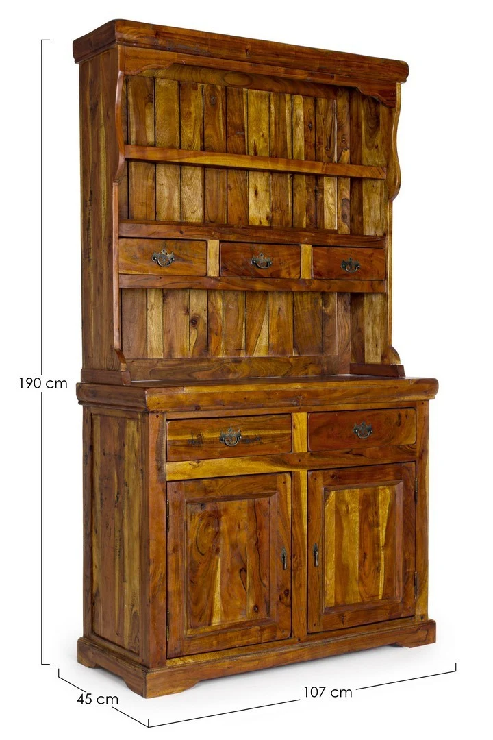 Credenza "Chateaux" in legno di acacia indiano massiccio, con finitura rustica, stile rustico