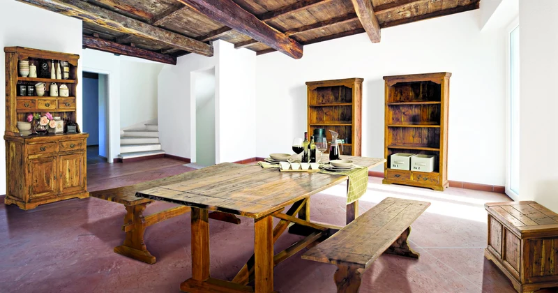 Credenza "Chateaux" in legno di acacia indiano massiccio, con finitura rustica, stile rustico