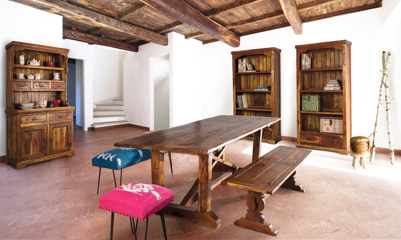 Credenza "Chateaux" in legno di acacia indiano massiccio, con finitura rustica, stile rustico