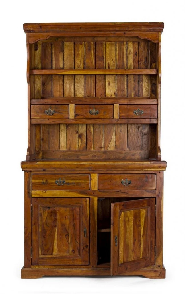 Credenza "Chateaux" in legno di acacia indiano massiccio, con finitura rustica, stile rustico