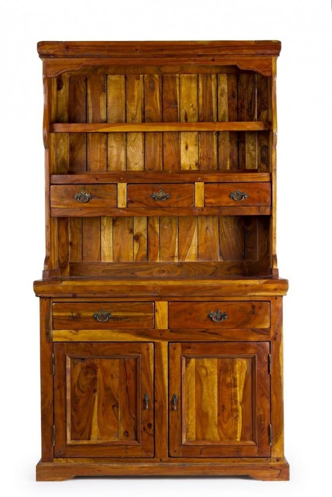 Credenza "Chateaux" in legno di acacia indiano massiccio, con finitura rustica, stile rustico