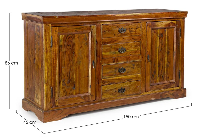 Credenza "Chateaux" in legno di acacia indiano massiccio, con finitura rustica, stile rustico