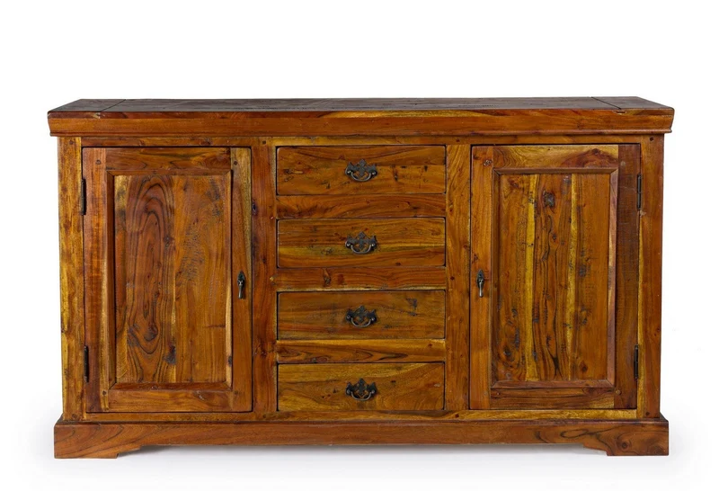Credenza "Chateaux" in legno di acacia indiano massiccio, con finitura rustica, stile rustico