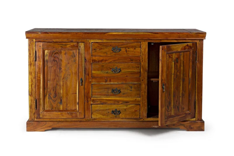 Credenza "Chateaux" in legno di acacia indiano massiccio, con finitura rustica, stile rustico