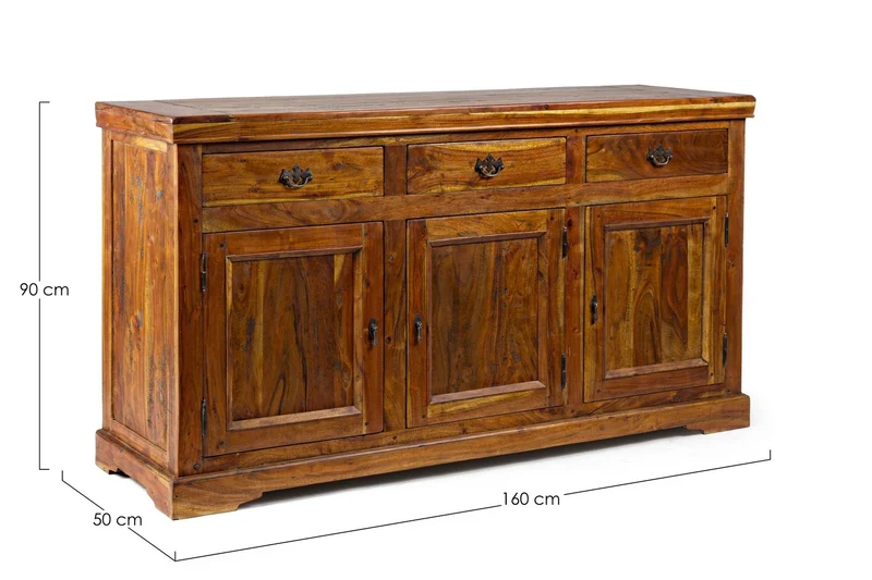 Credenza "Chateaux" in legno di acacia indiano massiccio, con finitura rustica, stile rustico