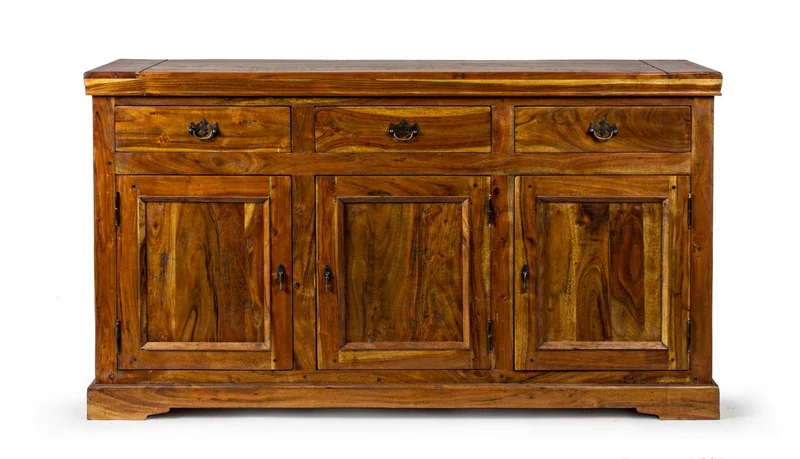 Credenza "Chateaux" in legno di acacia indiano massiccio, con finitura rustica, stile rustico