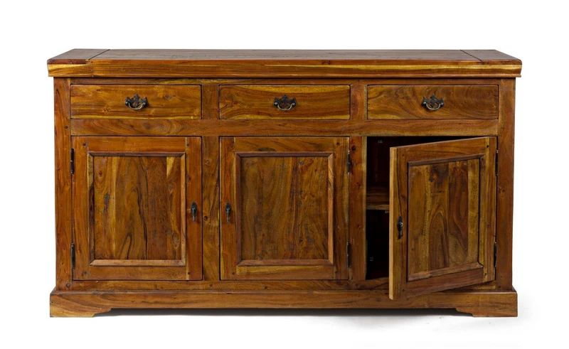 Credenza "Chateaux" in legno di acacia indiano massiccio, con finitura rustica, stile rustico
