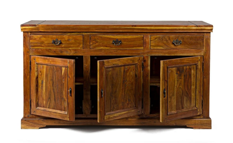 Credenza "Chateaux" in legno di acacia indiano massiccio, con finitura rustica, stile rustico
