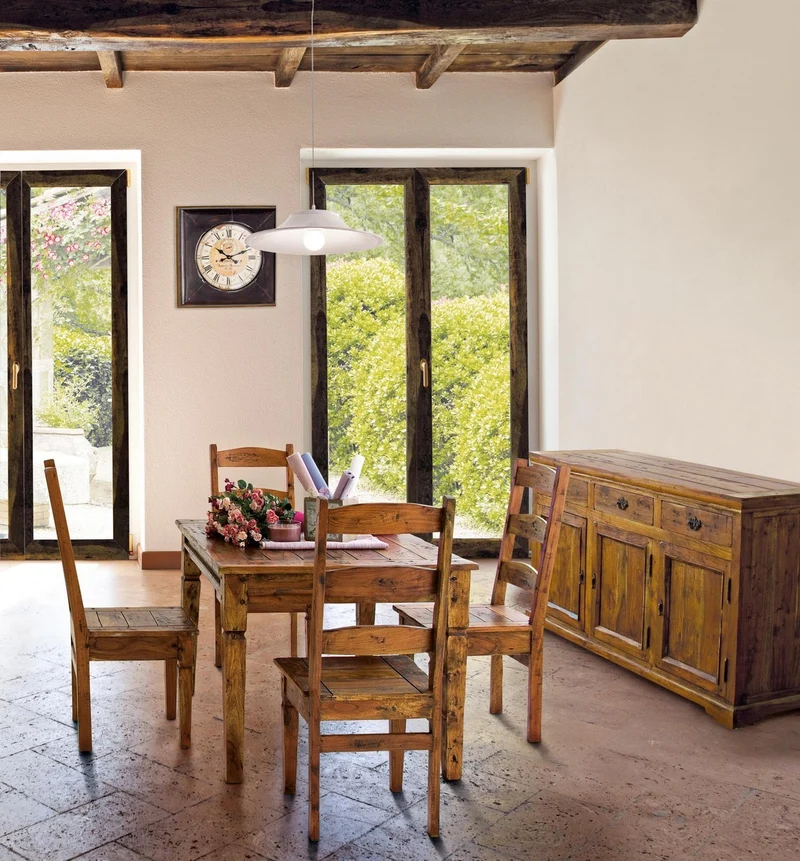 Credenza "Chateaux" in legno di acacia indiano massiccio, con finitura rustica, stile rustico
