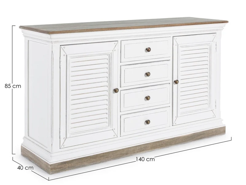 Credenza "Lincoln" in legno di mango, con schienali e laterali in mdf, finitura vernice a base d'acqua, stile rustico